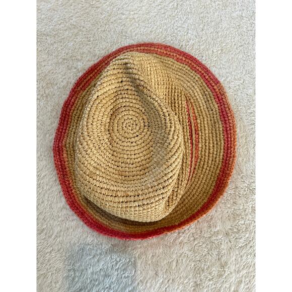 Tommy Bahama Paper Fedora Hat Tan Pink Raffia Straw Beach - Picture 4 of 10